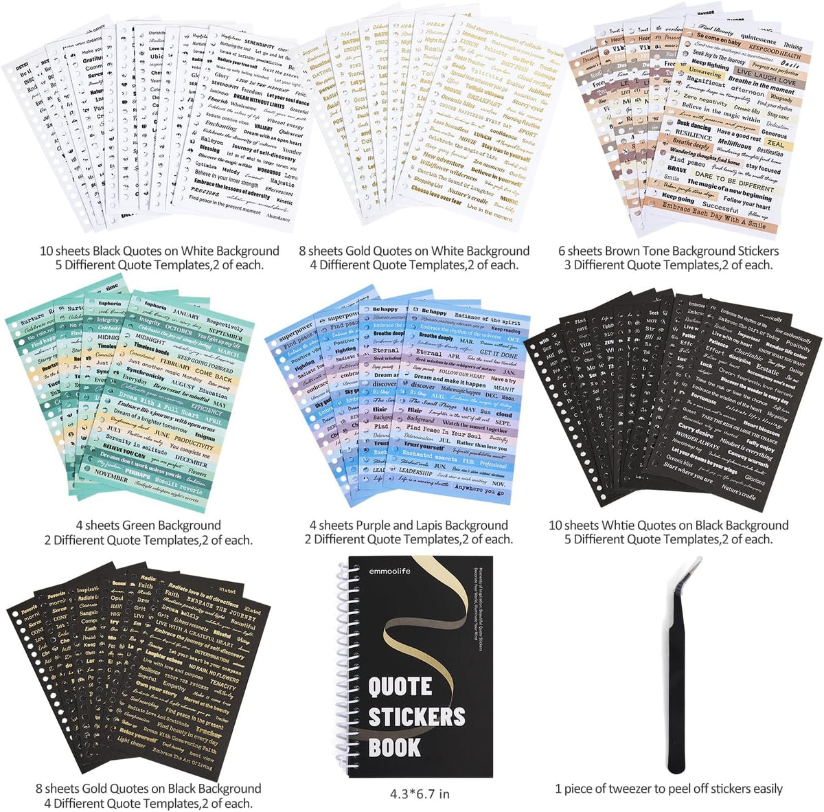 2500+ Pcs Word Stickers for Journaling, 50 Sheets Quote Sticker Gold Foil Art Scrapbook Supplies