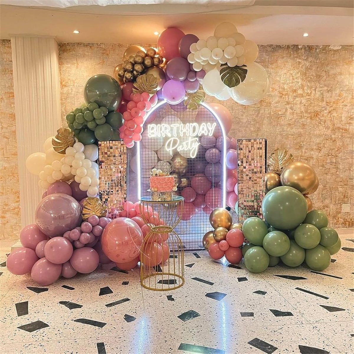 Sage Green and Dusty Pink Balloons, Retro Pink and Green White Gold Confetti Baby in Bloom Balloons