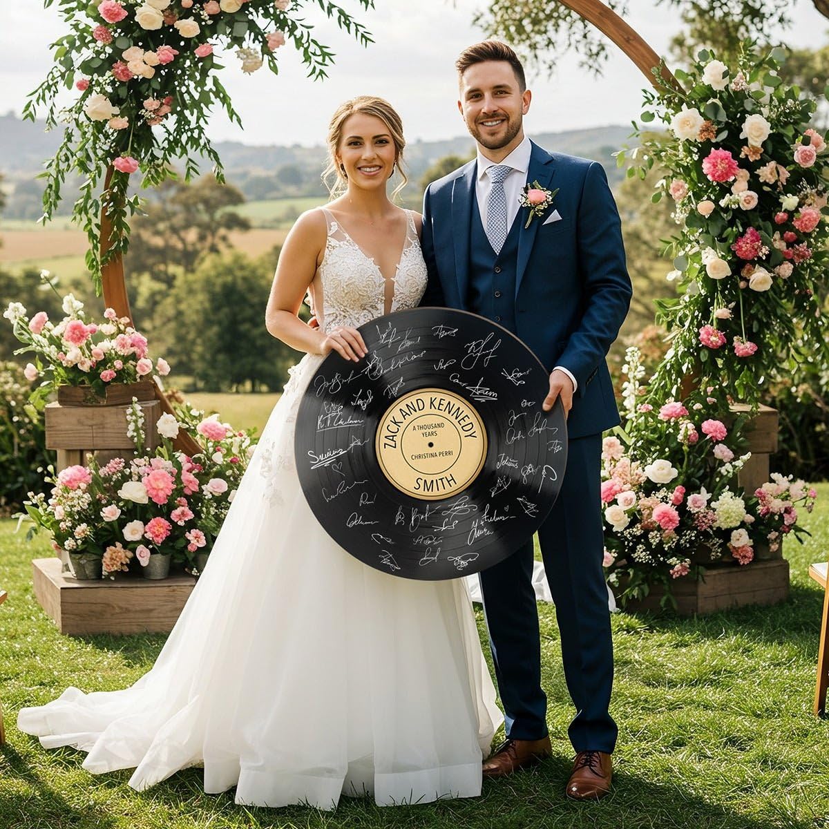 HomeWetBar Personalized Wedding Vinyl Record Alternative Guestbook, Special Song Record Guest Book