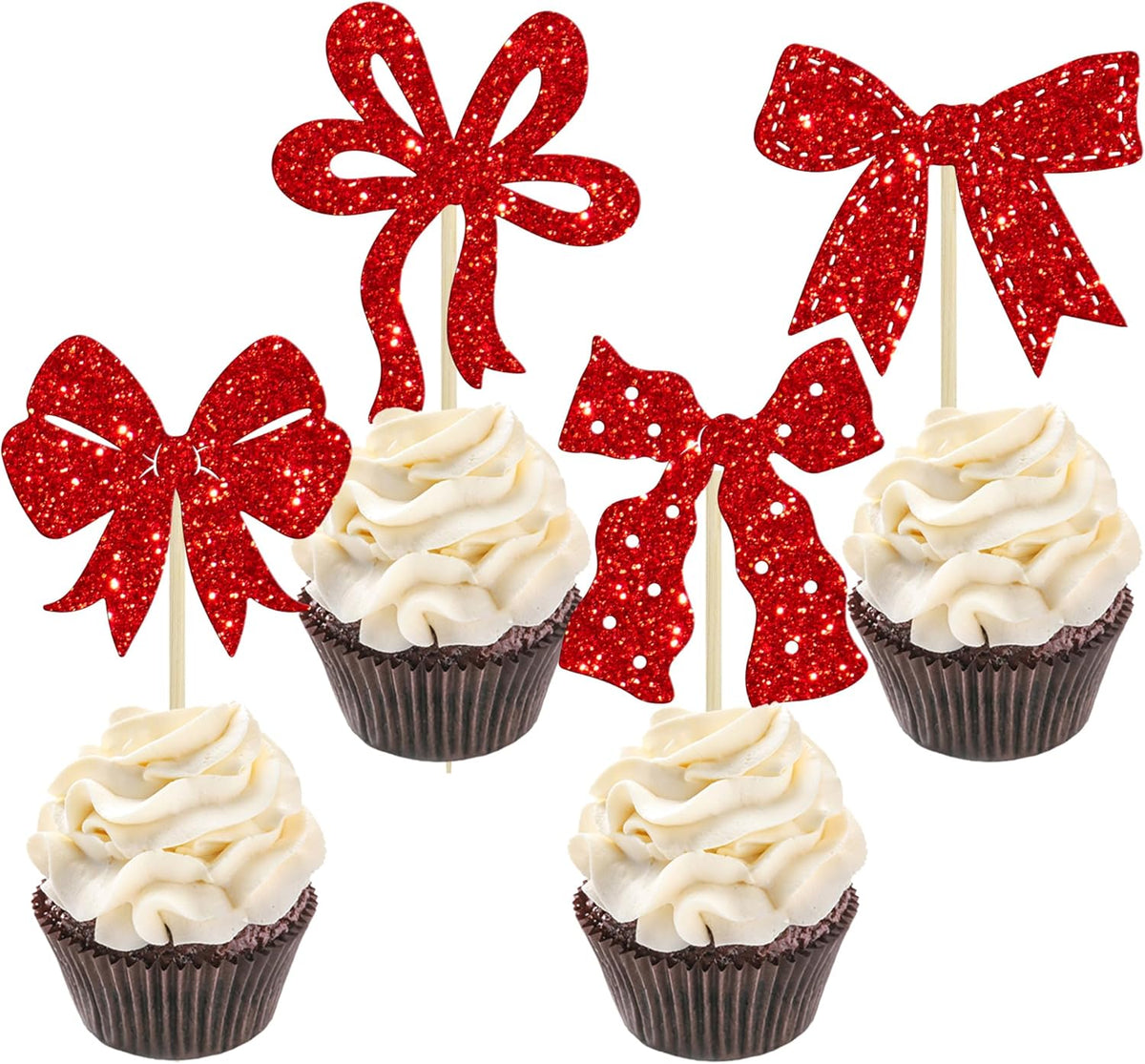 Ephlyn 24Pcs Bow Cupcake Toppers Bow Birthday Cake Topper Girls Birthday Party Decorations Bowknot