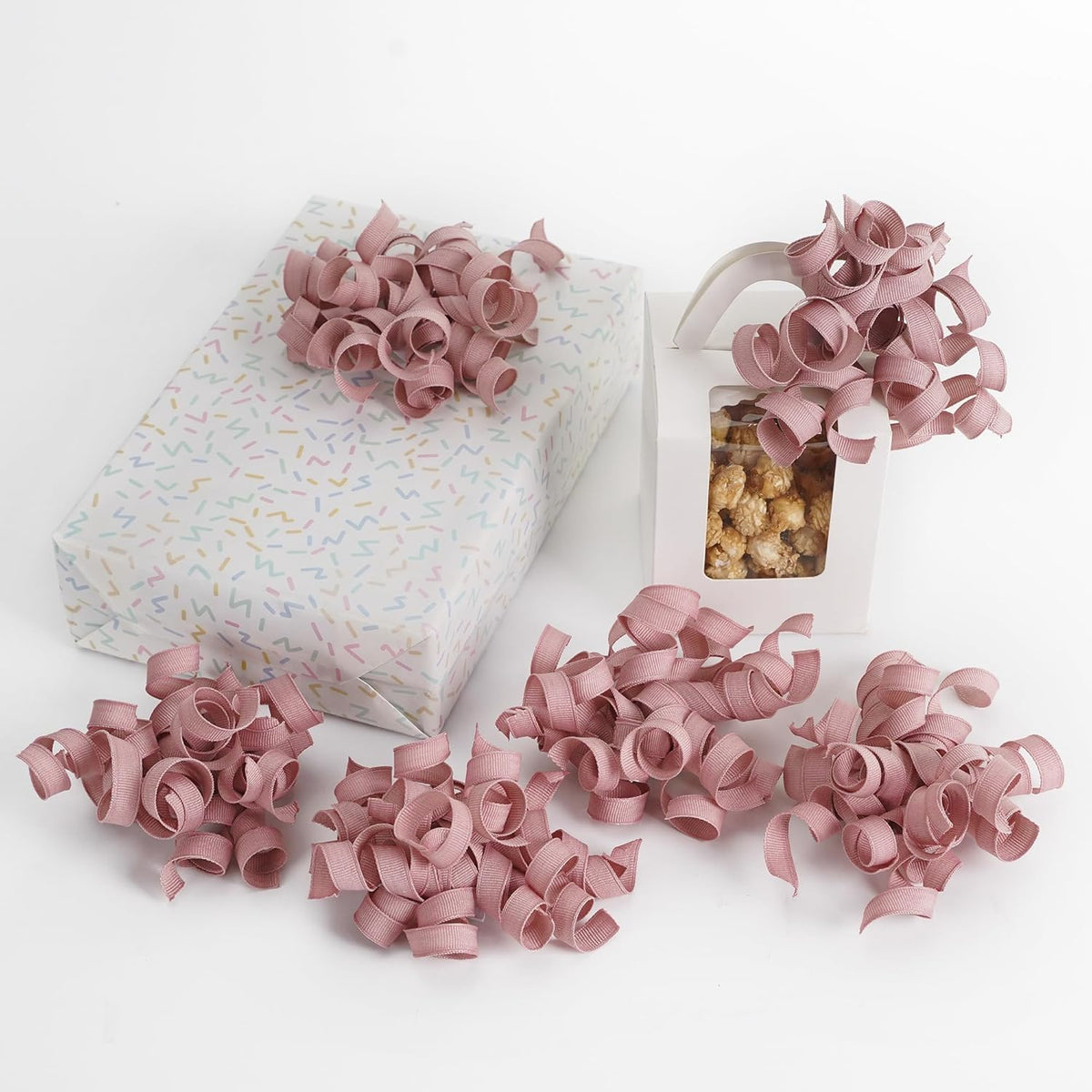 HUIHUANG Dusty Rose Bows for Gift Wrapping, Dusty Pink Curly Ribbon Bows Self Adhesive Burst Gift
