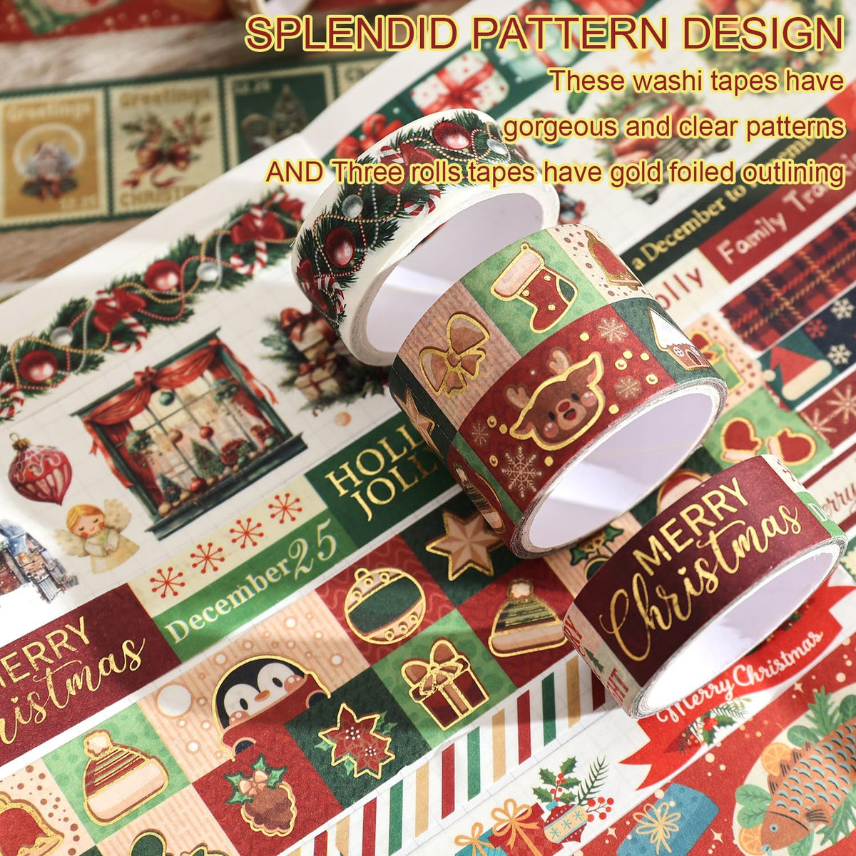 25 Rolls Christmas Gift Washi Tape Set, Festivals New Year Decorative Tapes for Scrapbooking, Junk
