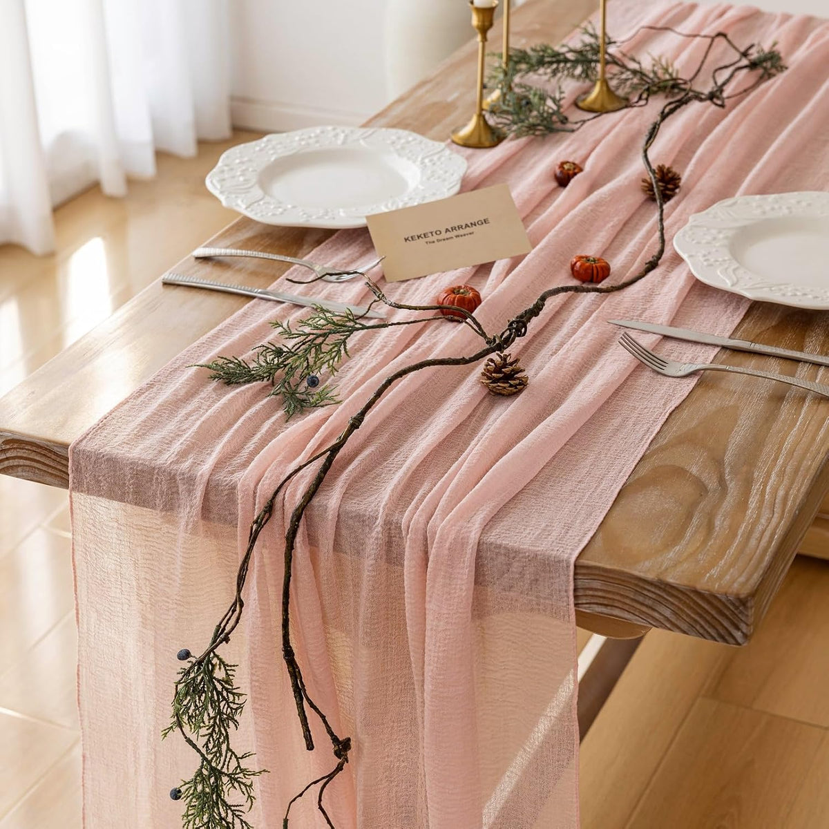 3pcs Pink Gauze Rustic Cheesecloth Table Runner 120 Inch 10 FT for Wedding Baby Shower Bridal