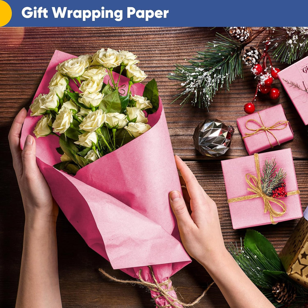 Vanhench 17.5"×963" (80 1/4FT) Pink Wrapping Paper Roll, Bulletin Board Paper, Color Kraft Paper