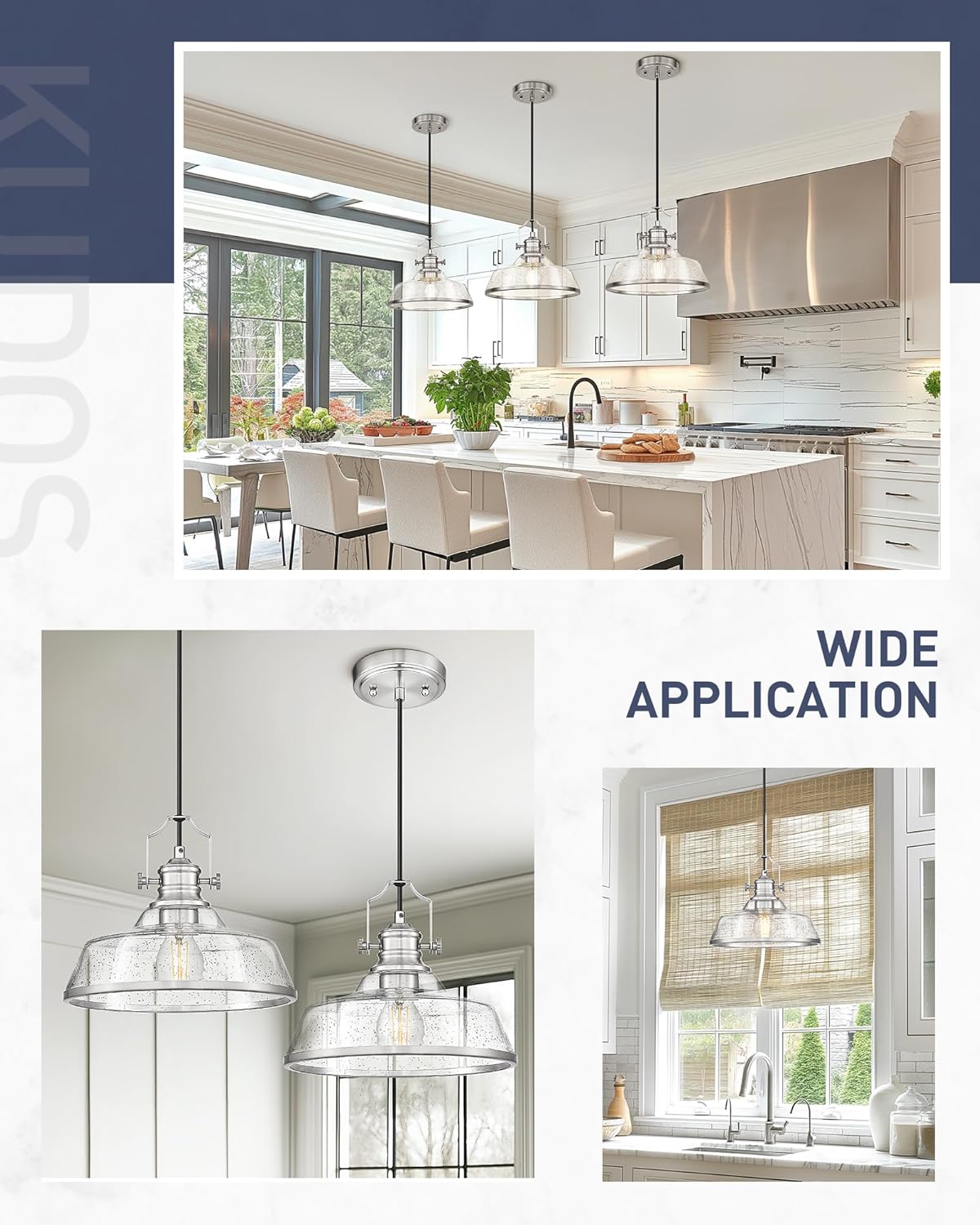 kudos 2 Pack Pendant Lights Kitchen Island, 11" Large Brushed Nickel Kitchen Island Lighting with