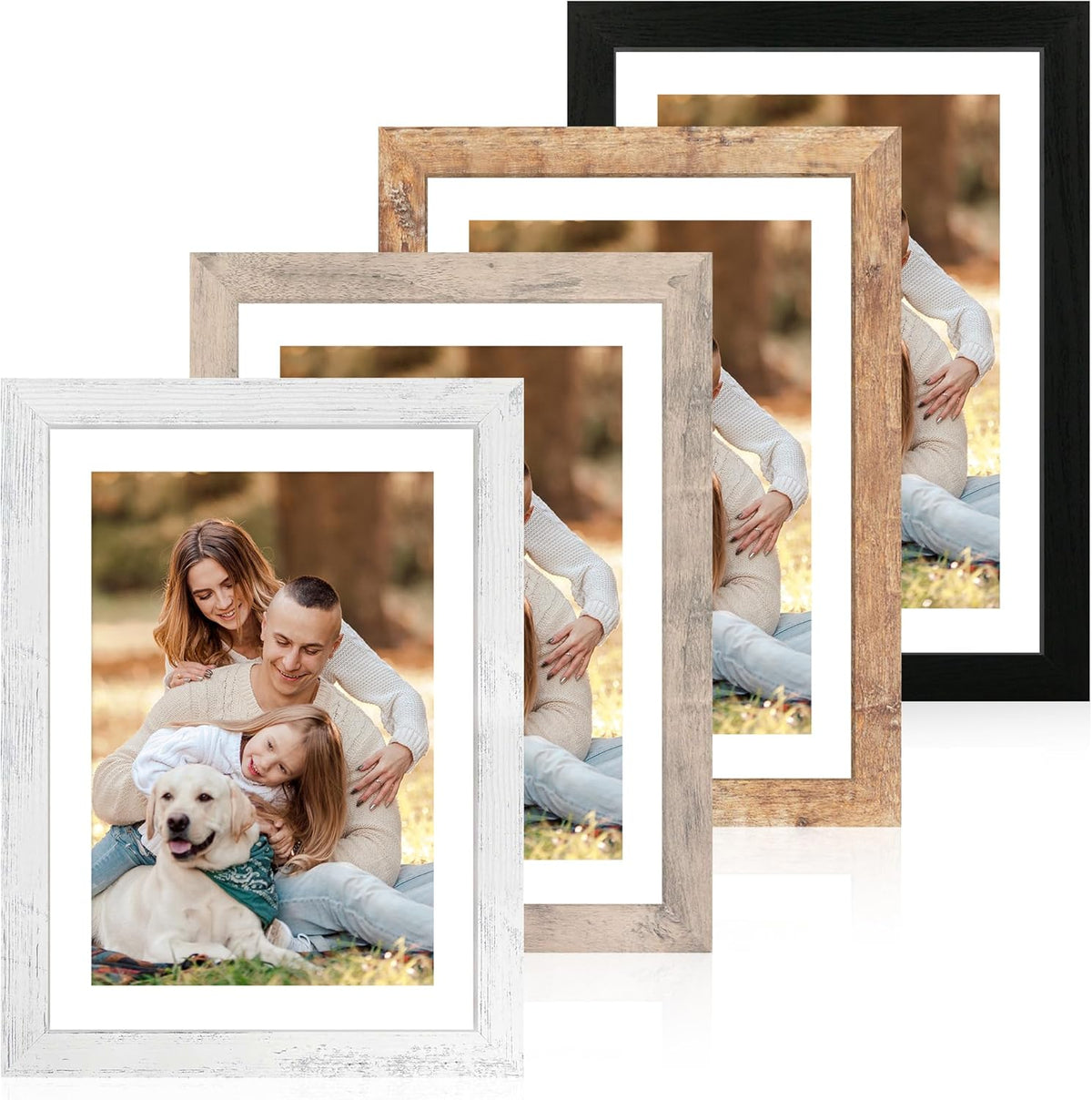 10x14 Picture Frame Set of 4 with Tempered Glass, Display 8x12 Picture with Mat or 10 x 14 Without