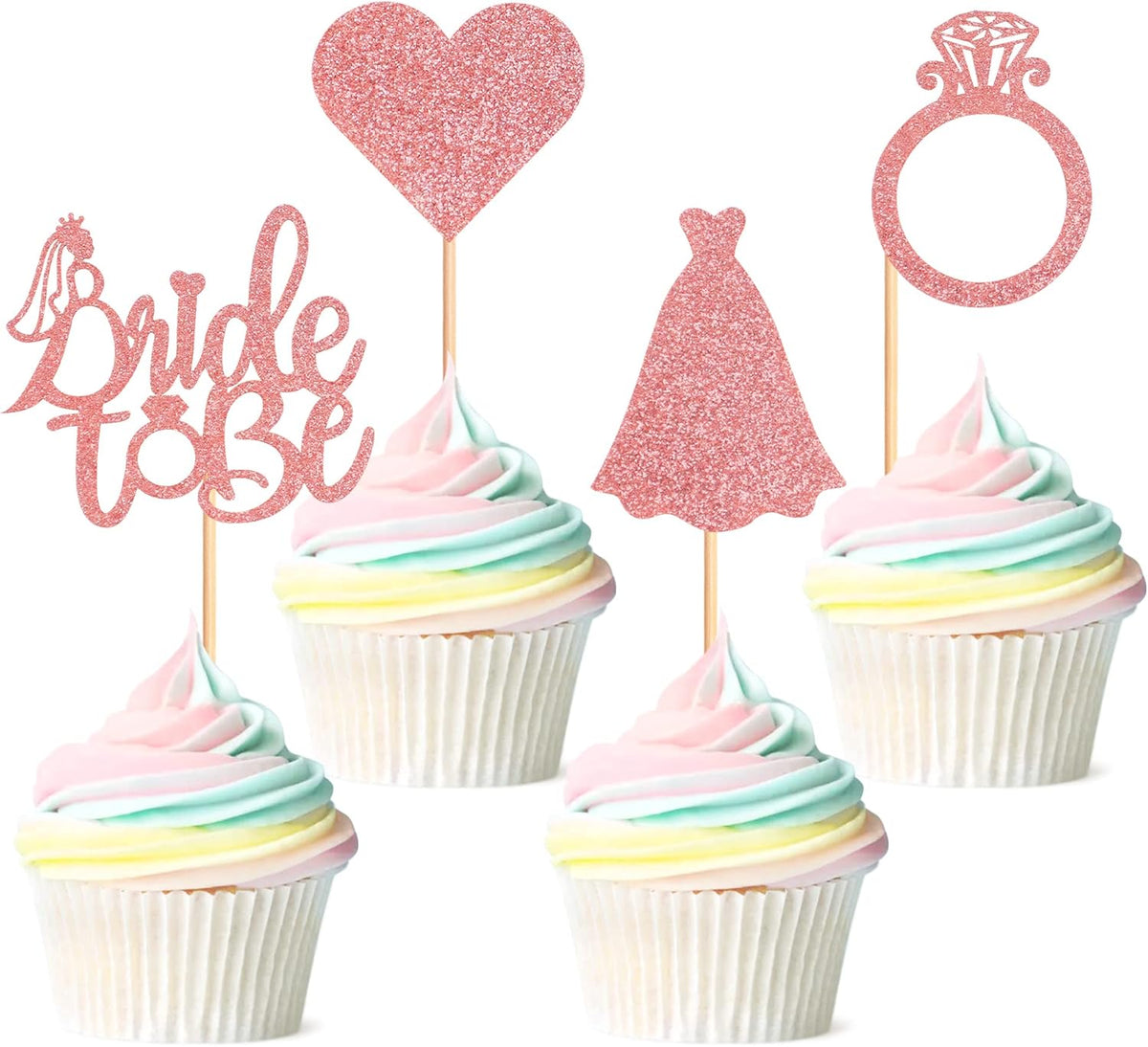 Pack of 24 Bride to Be Cupcake Toppers with Heart Ring Dress Bridal Shower Cupcake Picks Wedding