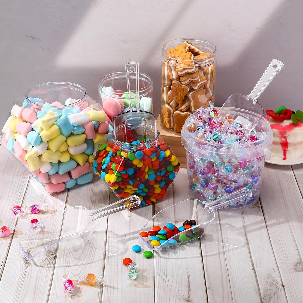 Hestya 4 Pcs Christmas Multi Purpose Clear Plastic Scoops for Candy Buffet Acrylic Kitchen Ice Food
