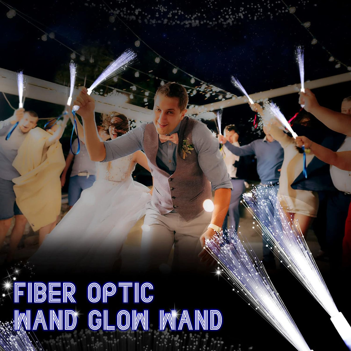 100 Pcs White Fiber Optic Wands Bulk Wedding Sparklers Party Favors LED Light Glow Sticks with 3