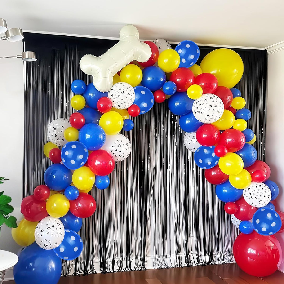 Dog Balloons, Red Yellow Blue Paw Print Balloons with 18 Inch Bone Foil Balloon, Dog Paw Latex