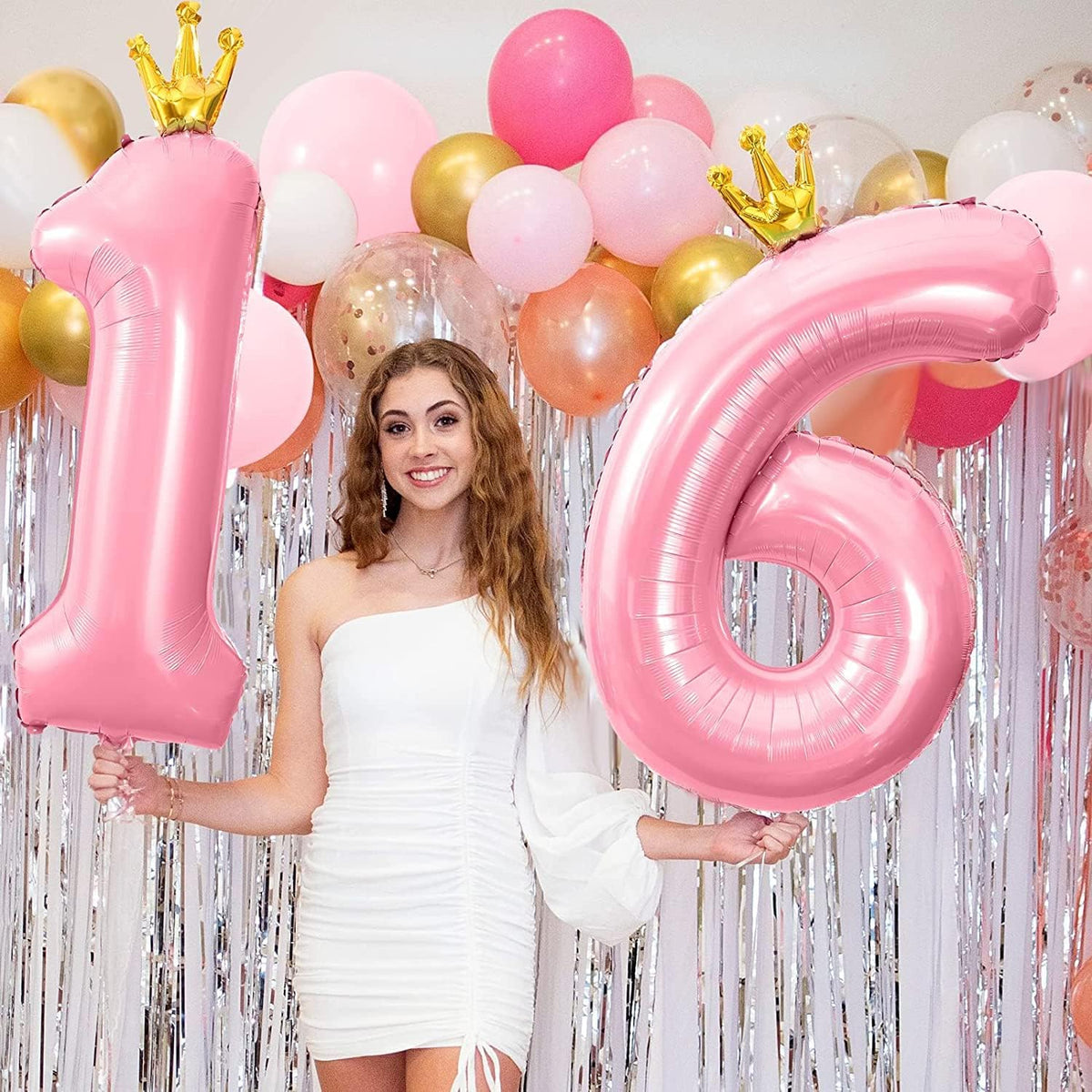 40 Inch Number Balloon 0-9(Zero-Nine) with Crown, Big Size Happy Birthday Balloon, Foil Helium Big