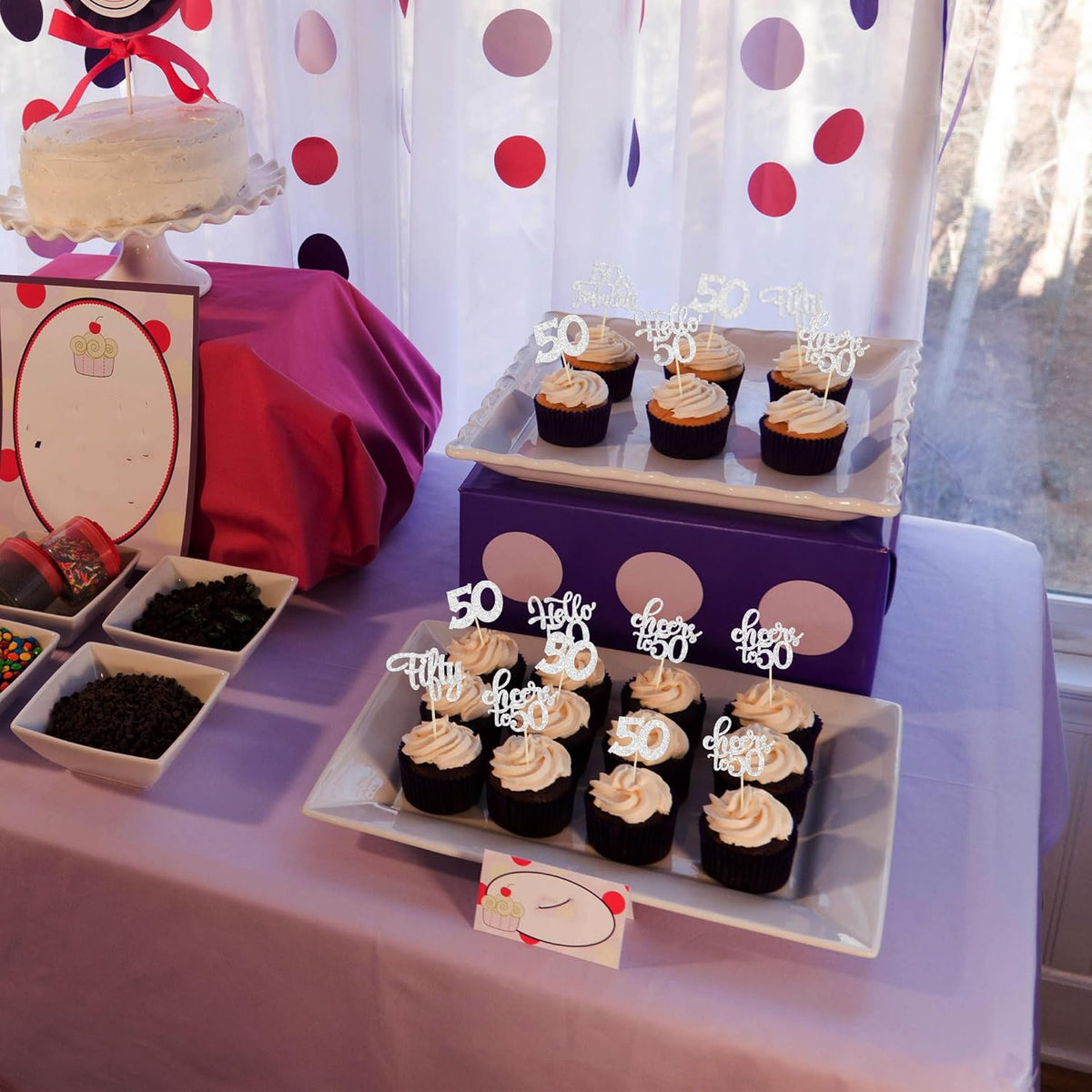 30Pcs Happy 50th Birthday Cupcake Toppers Silver Glitter Fifty Cheers to 50 Years Old Birthday