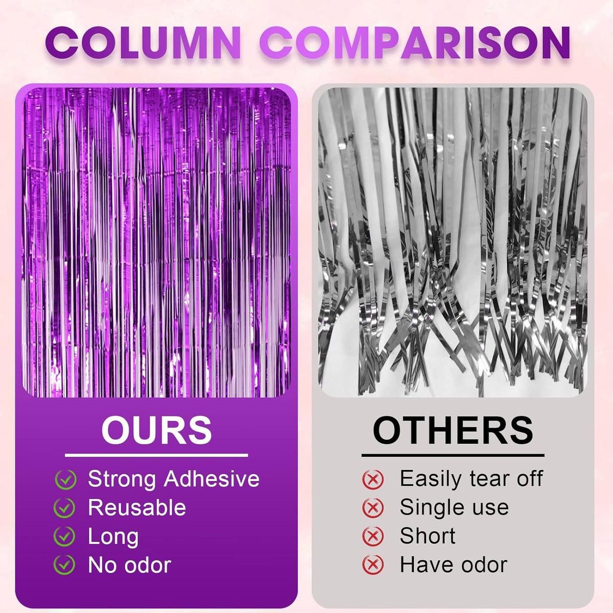 4 Pack Purple Foil Fringe Backdrop Curtains, Tinsel Streamers Birthday Party Decorations, Fringe