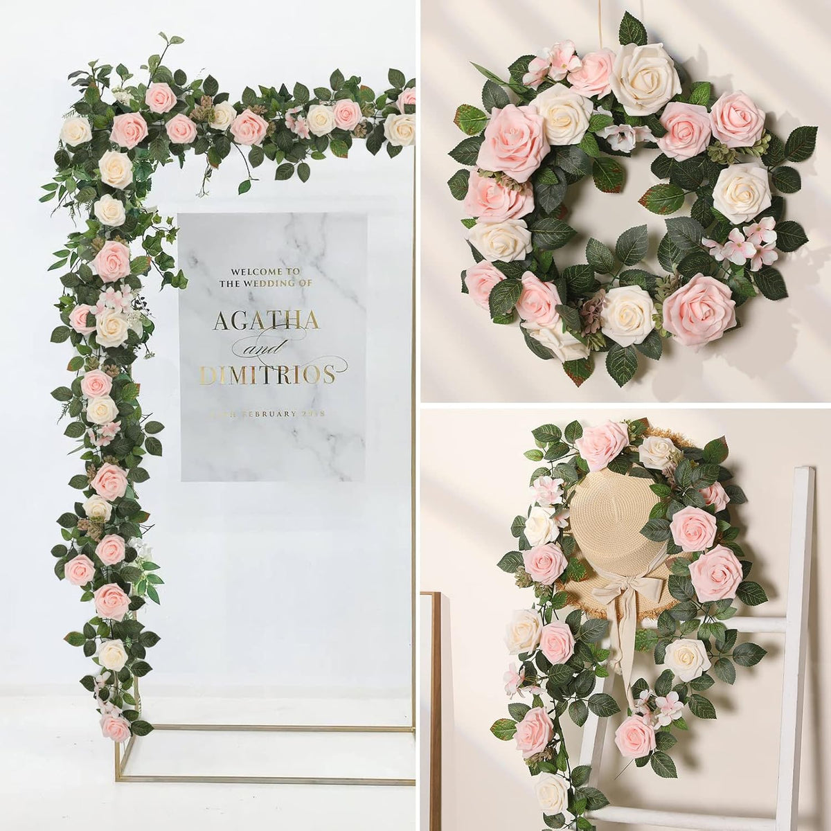 5FT Artificial Rose Flower Burgundy Fake Floral Garland for Wedding Ceremony Backdrop Arch Flowers