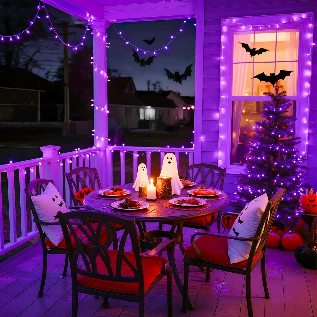 JMEXSUSS 163 FT 500 LED Purple Halloween Lights, 8 Modes Purple Light Indoor Outdoor Waterproof