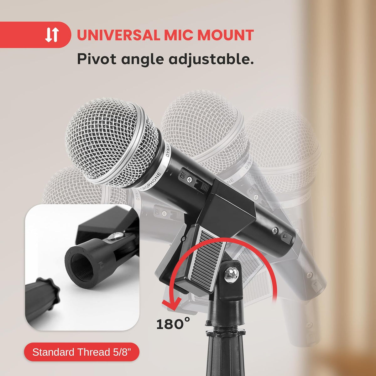 Pyle Tripod Microphone Stand, Height Adjustable from 39.37" to 66.14'', Mic Stand for Floor, Sturdy