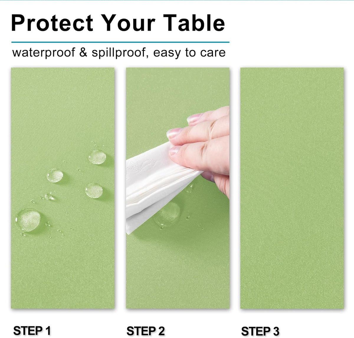 Hiasan Light Sage Tablecloth for Rectangle Tables - Waterproof Washable Polyester Fabric Table