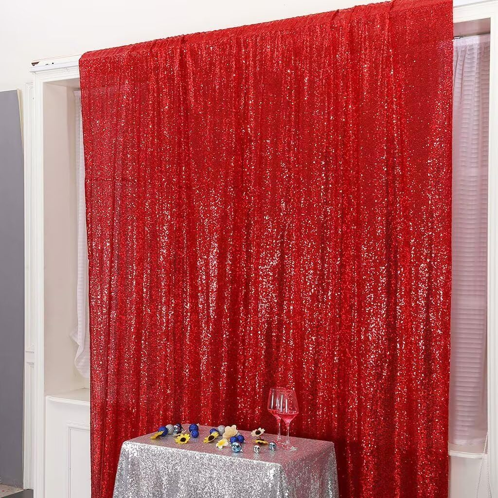 Eternal Beauty Red Sequin Backdrop, 8x10 Ft Glitter Background Curtains for Christmas Shimmer