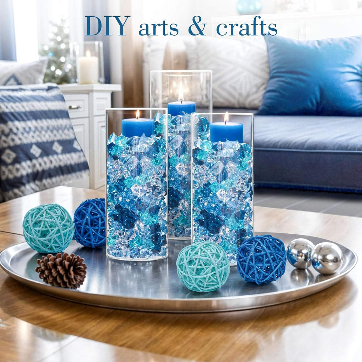 DomeStar 500PCS Fake Ice, Assorted Acrylic Glass Beads,Vase Fillers Fish Tank Decor Table Scatter