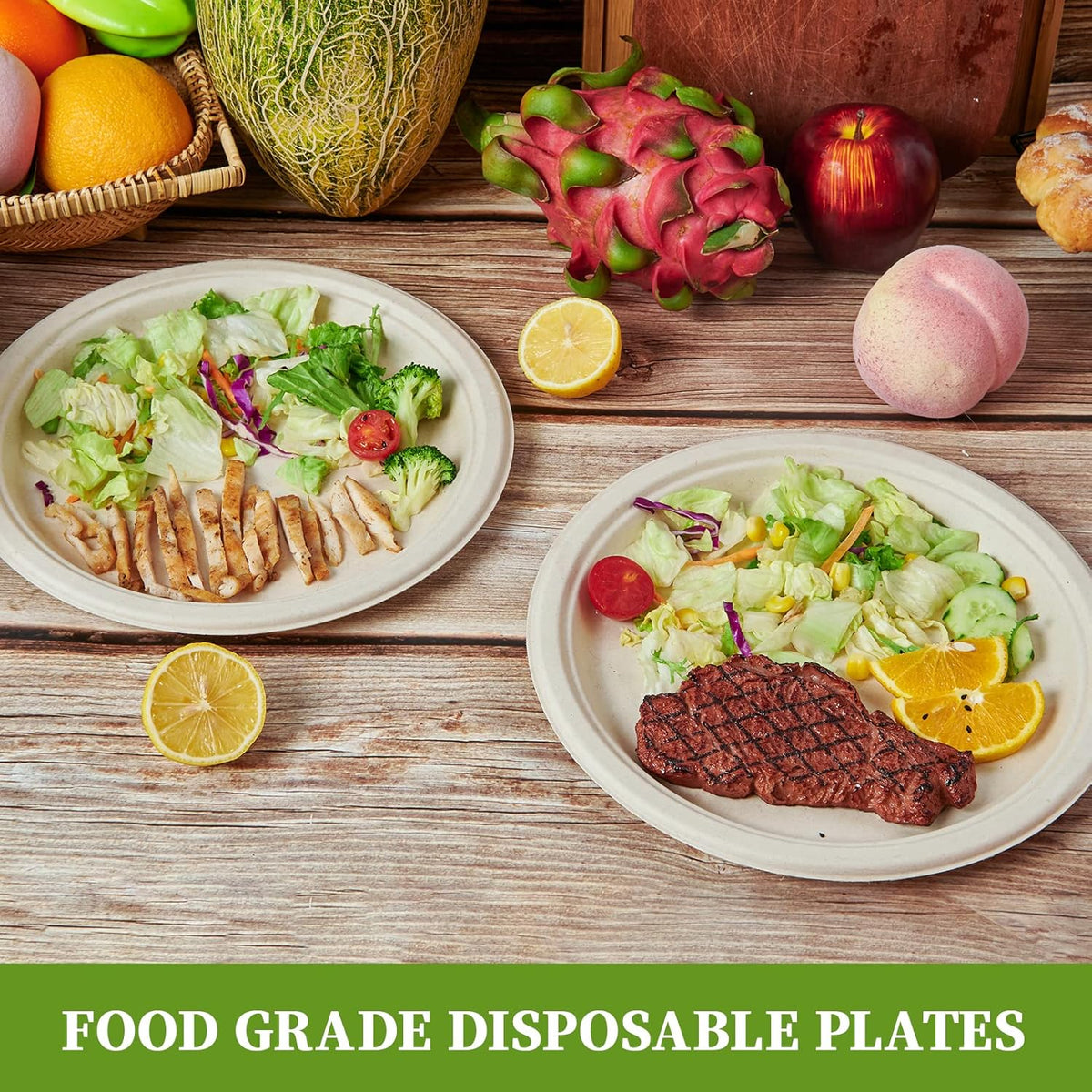 ECOLipak 100% Compostable 10 Inch Paper Plates, 125 Pack Heavy Duty Disposable Biodegradable