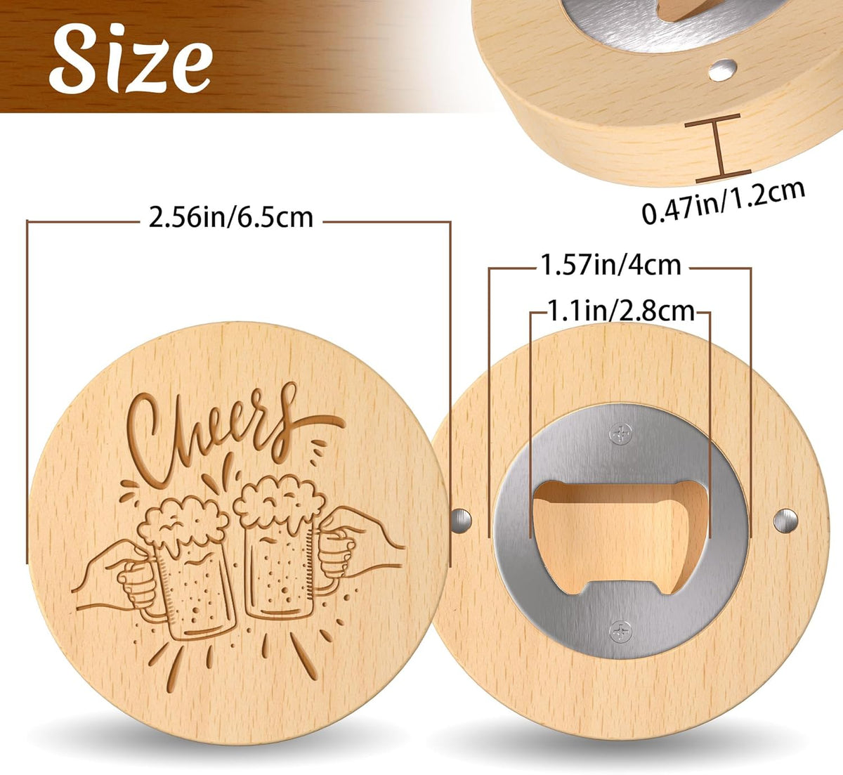 8 Custom Magnetic Bottle Opener Refrigerator, Personalized Engraved Wood Beer Openers, Wooden Round