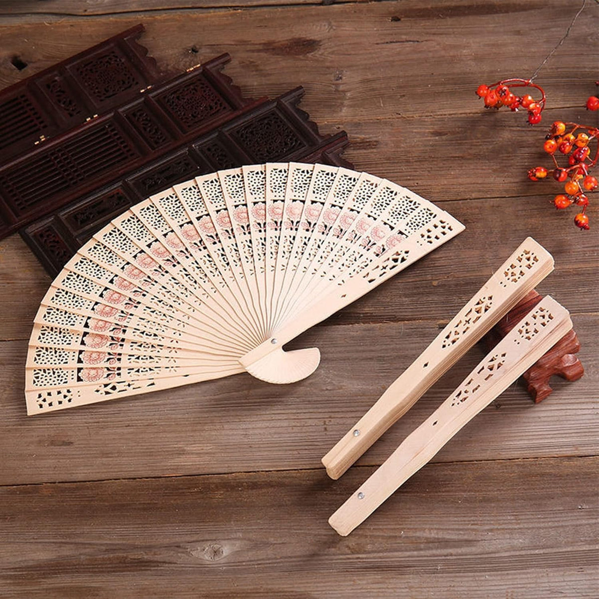 Sandalwood Fan 50 Pcs Hand Fans with 50 Organza Bags Abanicos De Mano Fans for Weddings Hand Fan