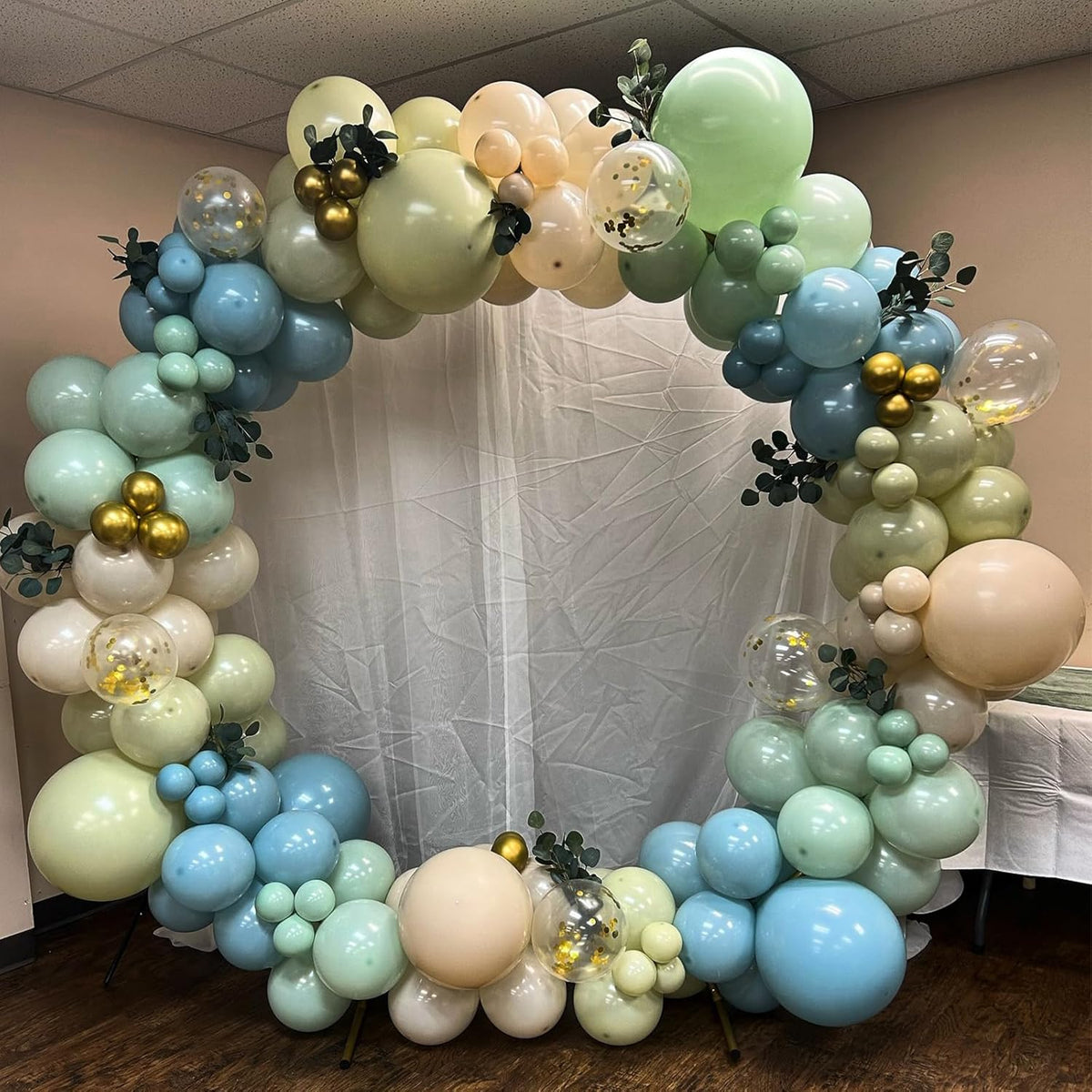 Dusty Blue Green Balloons, 60 Pcs 12 Inch Haze Fog Blue Sage Green Balloons with Sand White