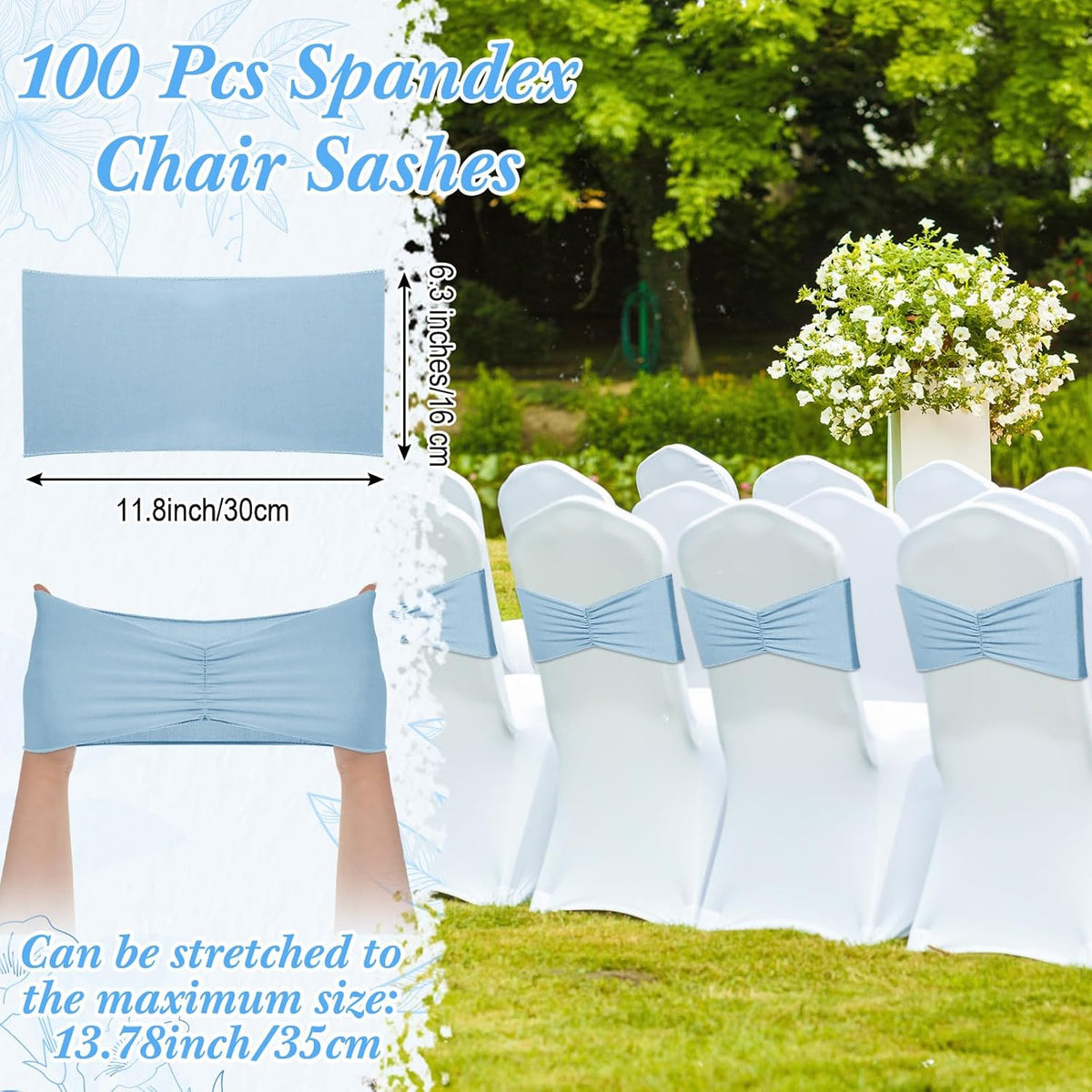 Moukeren 100 Pcs Spandex Chair Sashes Bows Bands Slider Sashes for Chair Covers Elastic Bands Ties