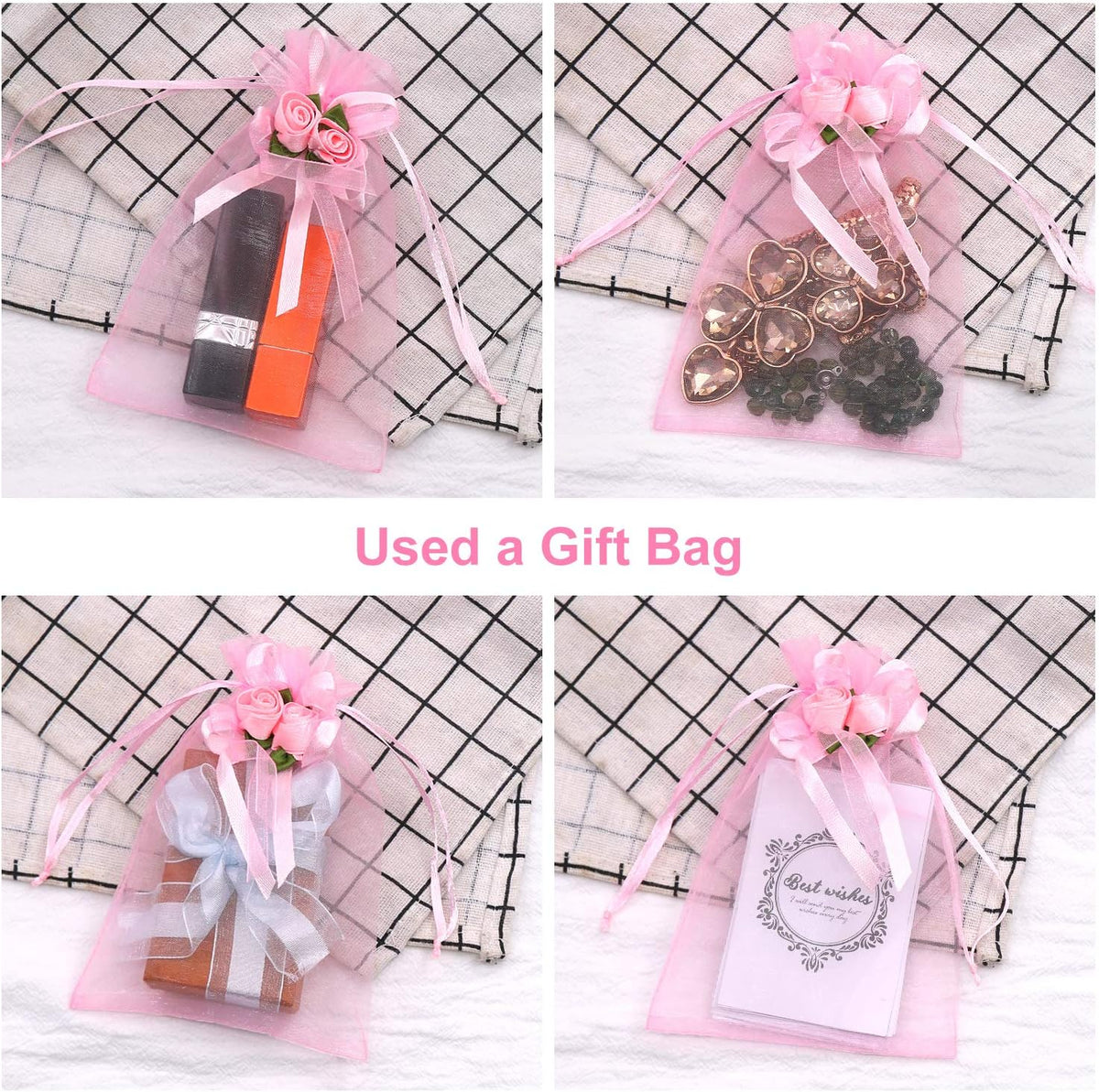 SumDirect Rose Organza Gift Bags - 50Pcs 4x6 inch Pink Wedding Favor Gift Bags, Jewelry Pouches