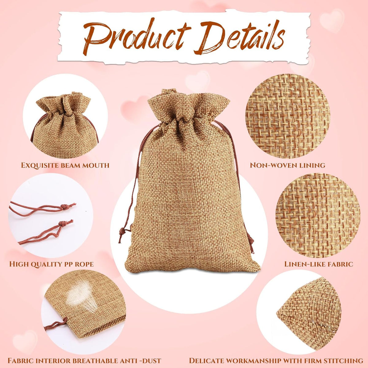 Woanger 100 Pcs Burlap Gift Bags with 100 Pcs Kraft Paper Gift Tags with Drawstring Favor Bulk