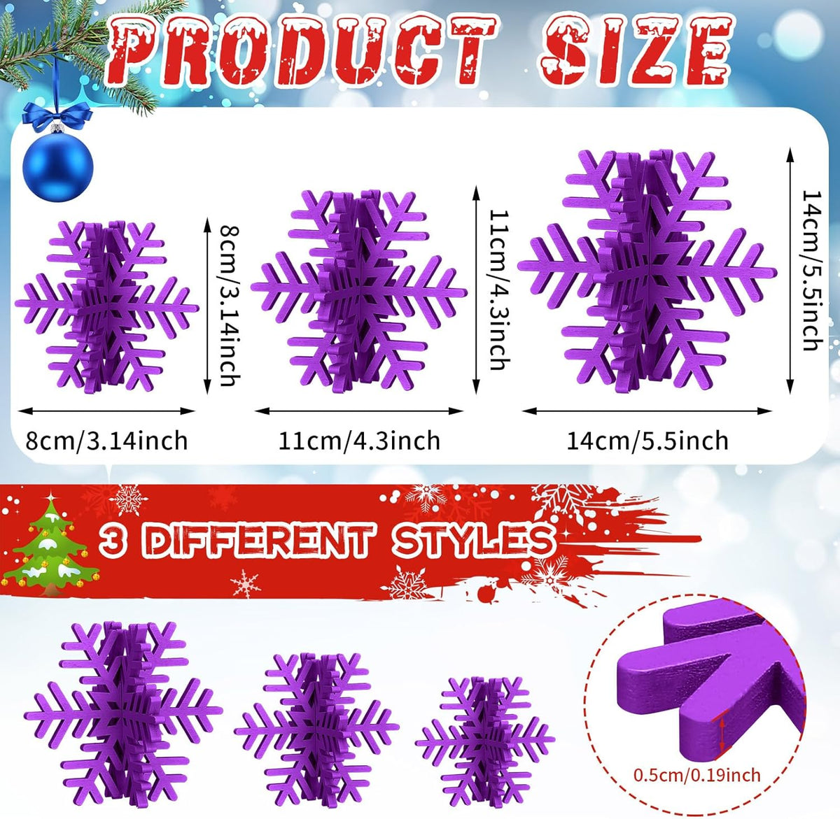 Bucherry 12 Pcs Wooden Snowflake Table Decor 3D Snowflake Tabletop Signs and Centerpiece for