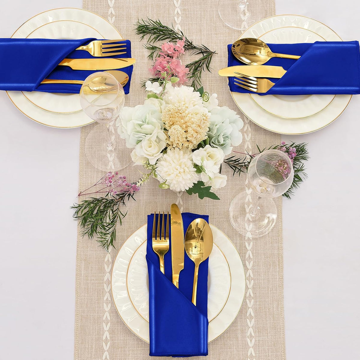 12 Pieces Royal Blue Satin Napkins, 17" x 17" Square Table Napkins, Silky Soft Smooth Washable