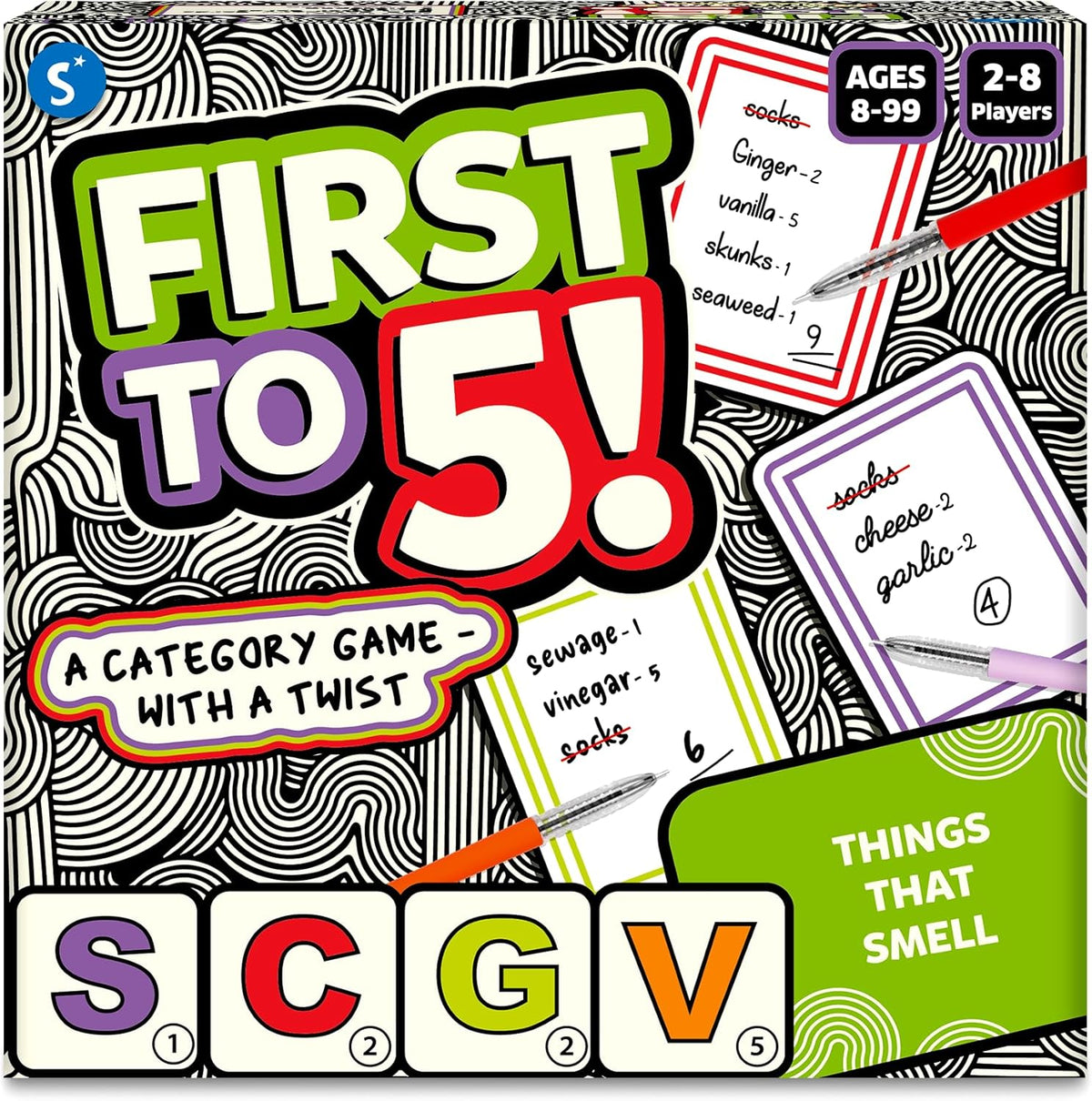 Skillmatics Board & Card Game - First to 5, Category Game with a Twist, Perfect for Parties