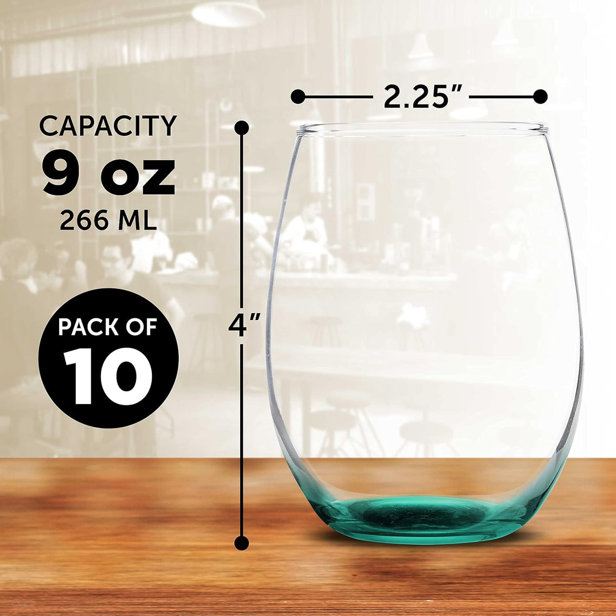DISCOUNT PROMOS Stemless Wine Glass 9 oz. Set of 10, Bulk Pack - Great for Wedding Favors