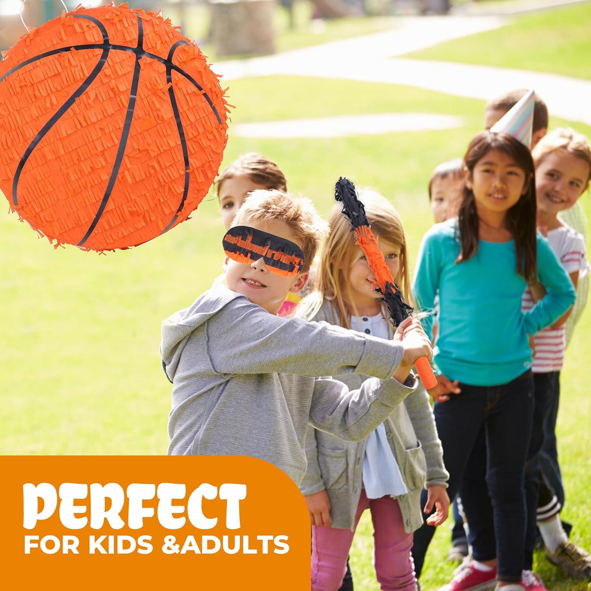Basketball Pinata Bundle with a Blindfold and Bat(13 x 13 x 4 Inches),Soccer Ball Pinata for
