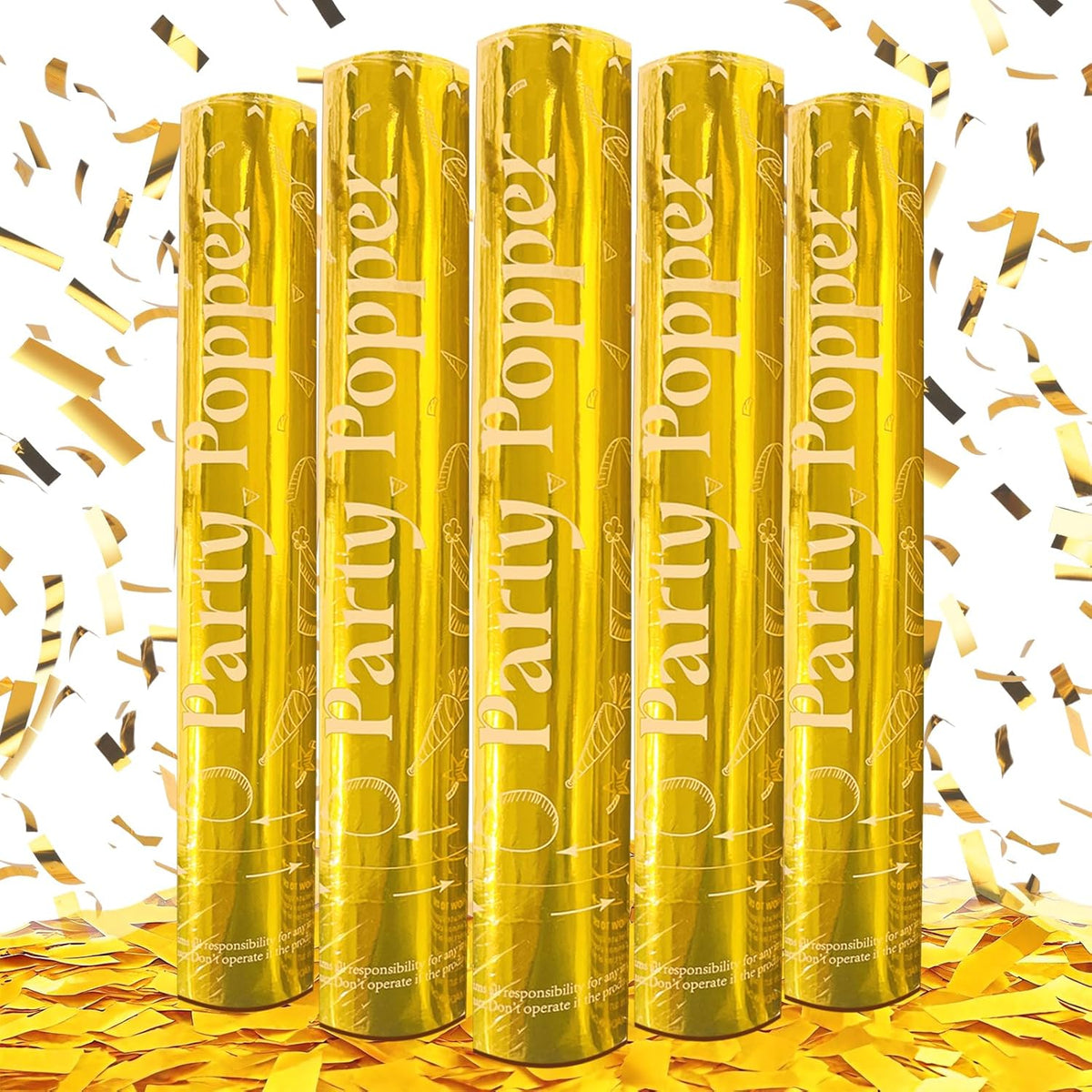 Confetti Cannons Gold | 5-Pack 12-Inch Party Poppers for All Celebrations: Weddings,Christmas