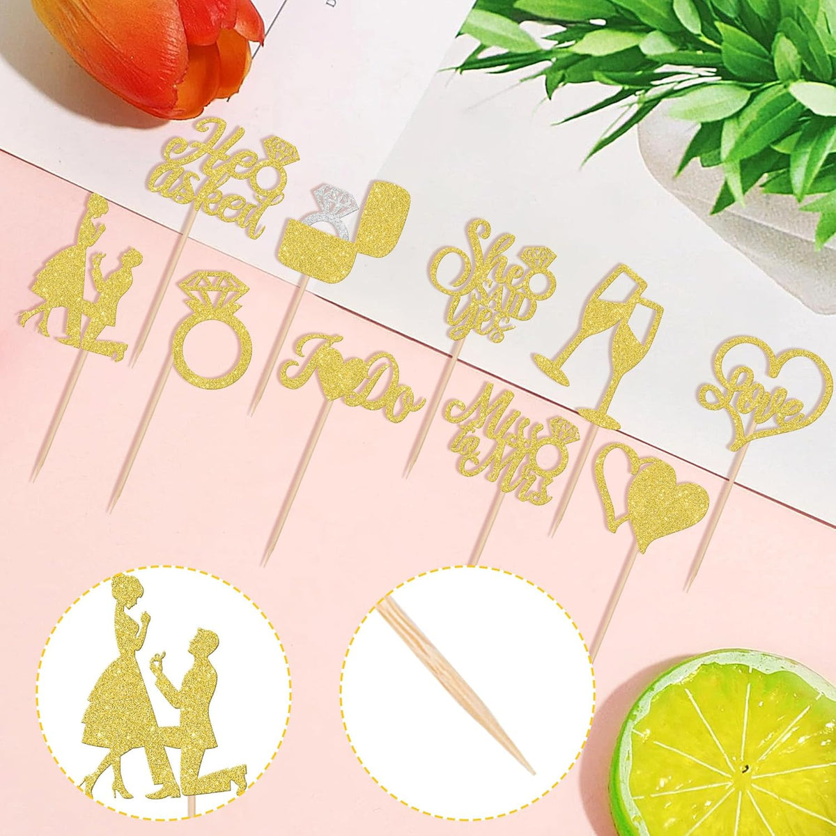 30 PCS He Asked She Said Yes Cupcake Toppers Glitter Engagement Cupcake Toppers Miss to Mrs I Do