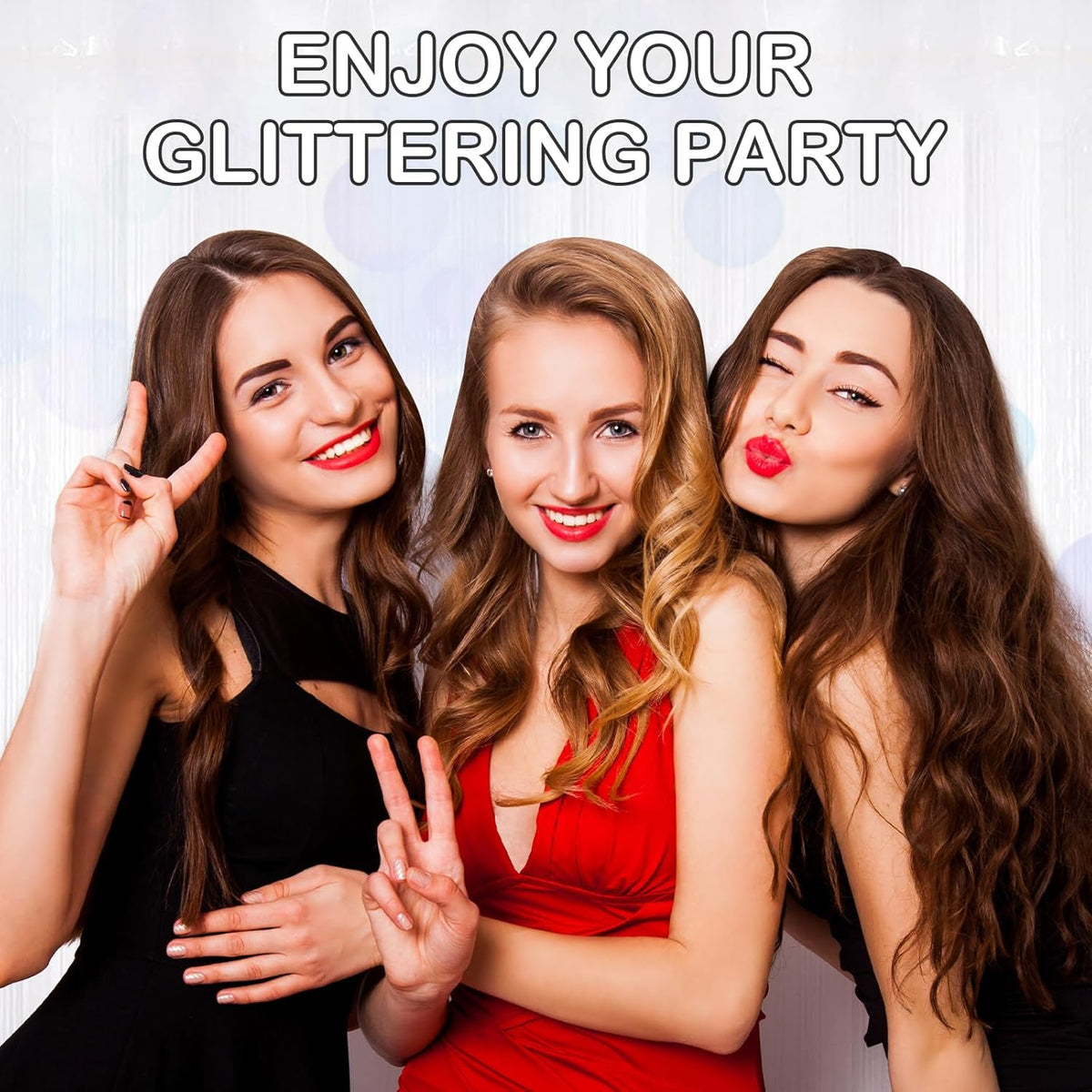 30 Pack White Foil Fringe Curtain Backdrop, 3.3x8.2 Feet Metallic Tinsel Streamer Curtains Photo