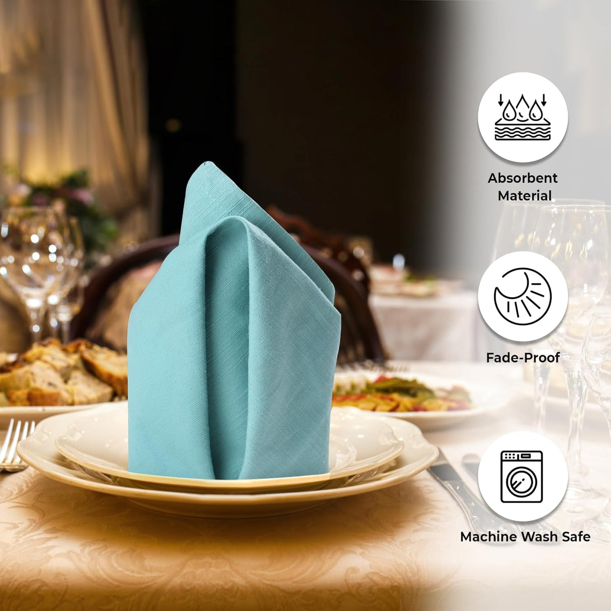 Urban Villa Easter Napkins Aqua Color Cloth Napkins (Set of 12) Oversized 20x20 Inches 100% Cotton