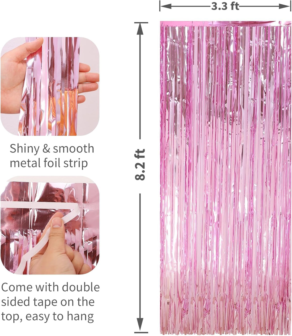 2 Pack Pink Foil Fringe Curtains Streamers Party Decorations 3.3 x 8.2 ft, Pink Tinsel Curtain