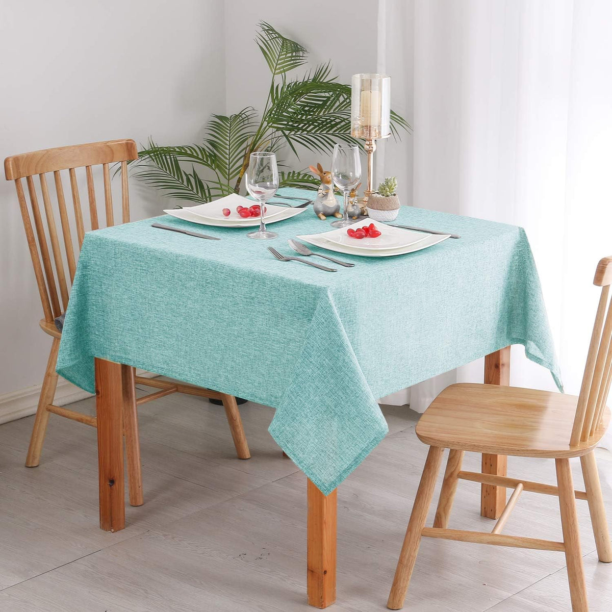 Hiasan Faux Linen Square Tablecloth - Wrinkle and Stain Resistant Washable Table Cloth for Kitchen