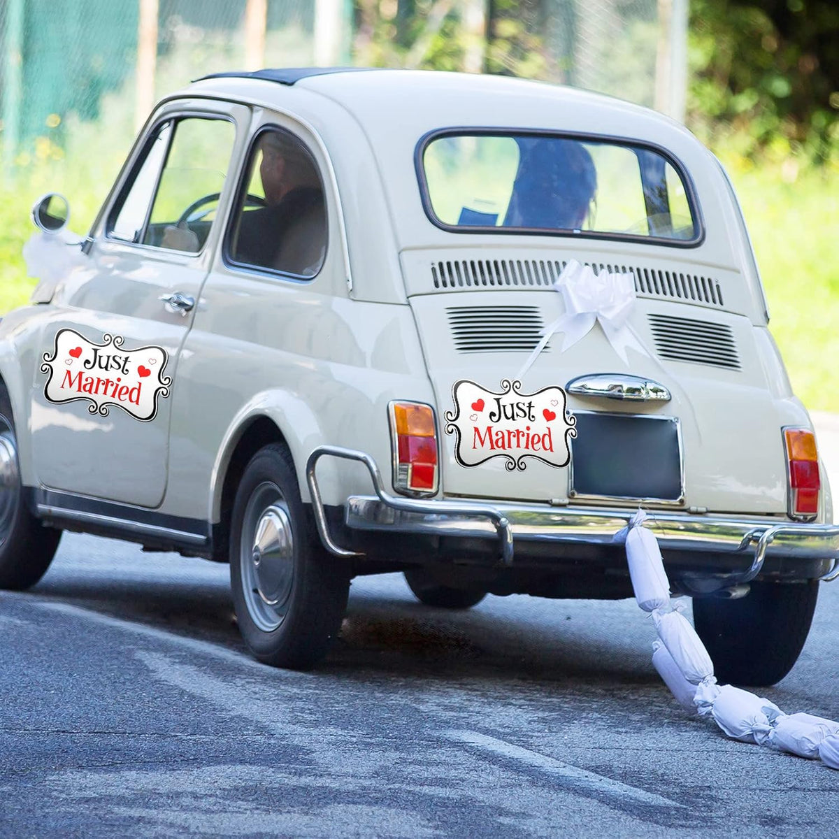 2 Pcs Large Just Married Car Decorations Just Married Car Magnets Sign Decoration 13.9 x 8.8 Inch