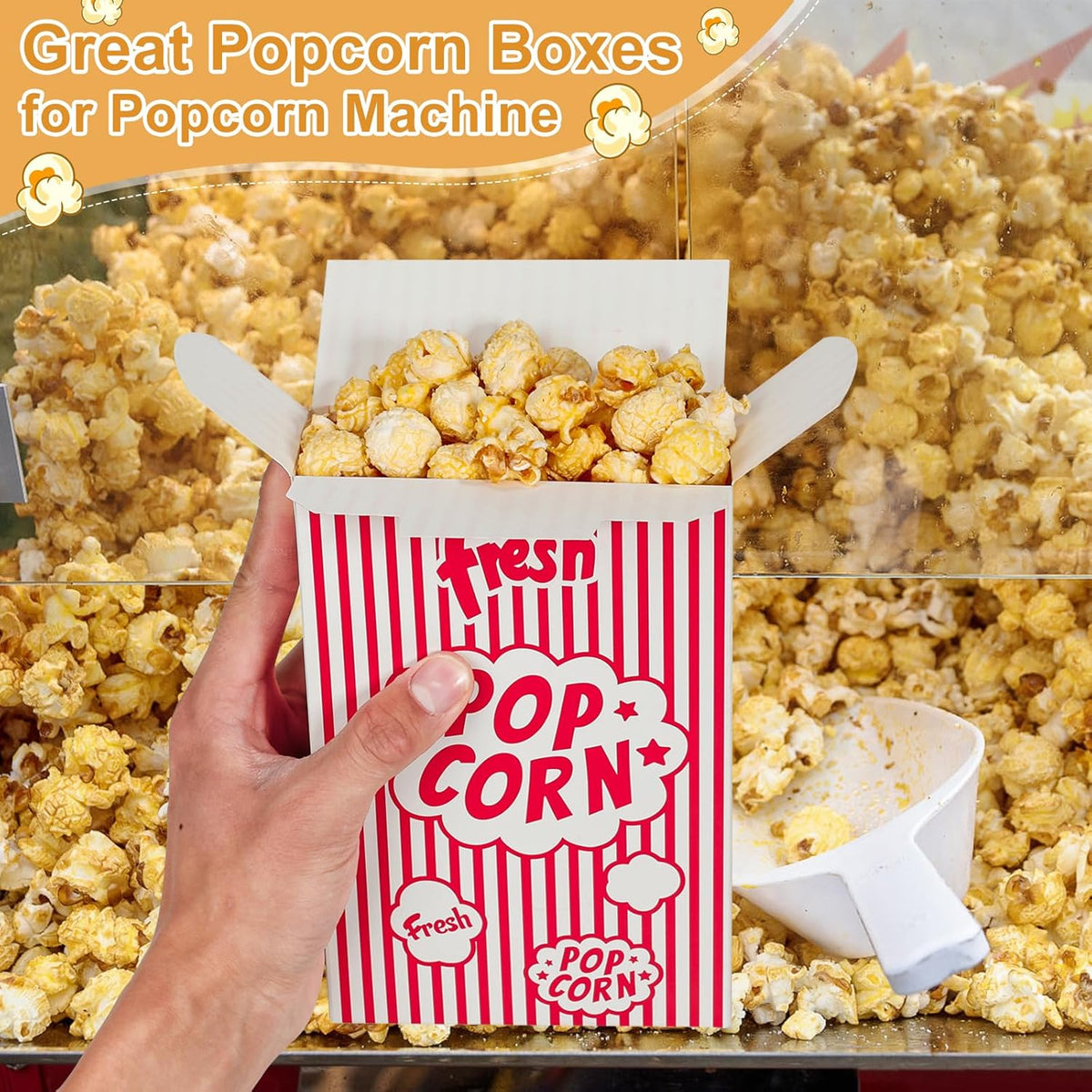 Dualshine 200 Pack Popcorn Boxes,1.25 oz Paper Popcorn Containers,Red and White Striped Close-Top