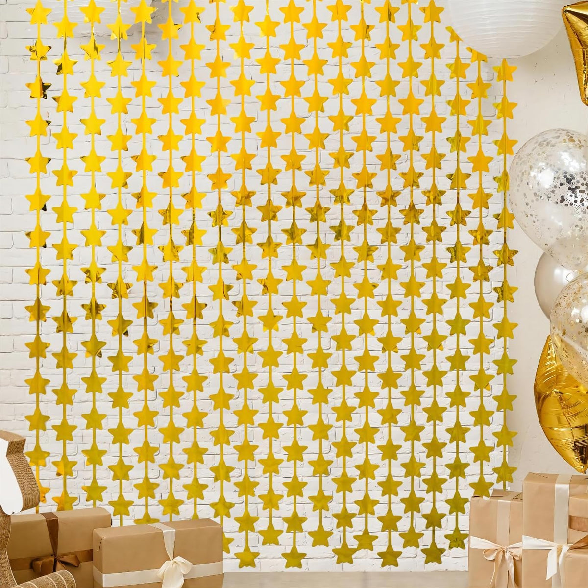 LOLStar 2 Pack Gold Stars Birthday Decorations 3.3X6.6 ft Golden Party Backdrop Foil Fringe