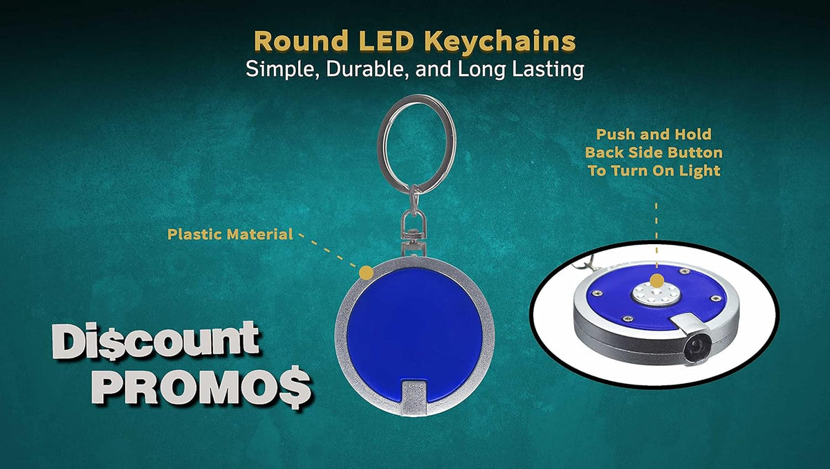 DISCOUNT PROMOS 10 Round LED Keychains - Battery included, Plastic - Blue