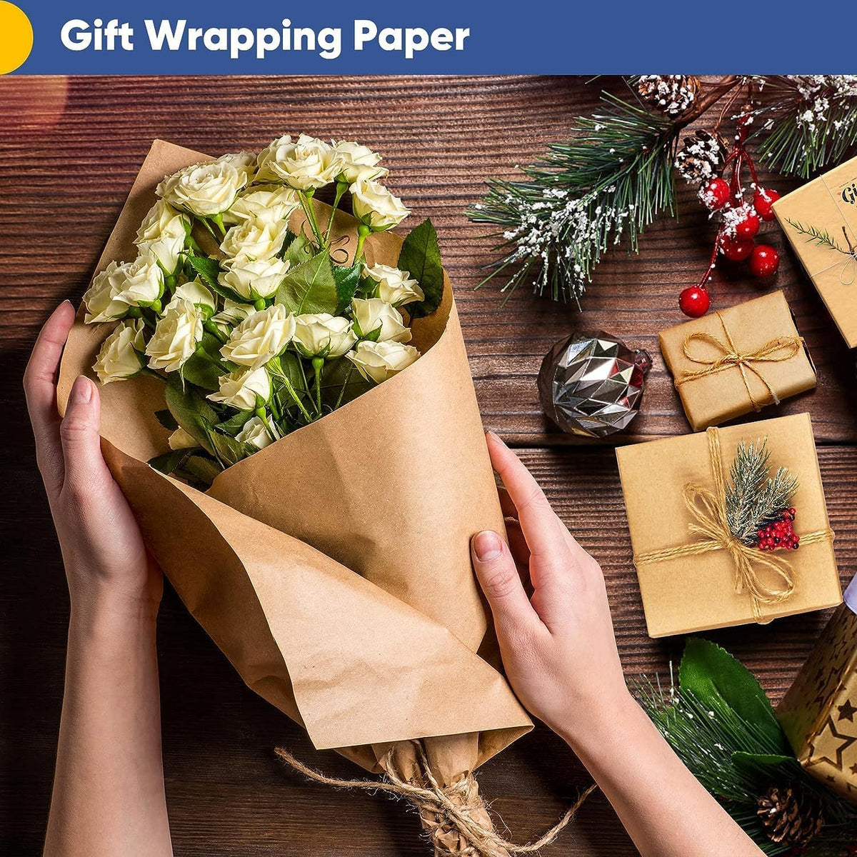 Vanhench 36"x 2400" (200') Large Brown Wrapping Easel Paper Roll, Bulletin Board Paper, Art Packing
