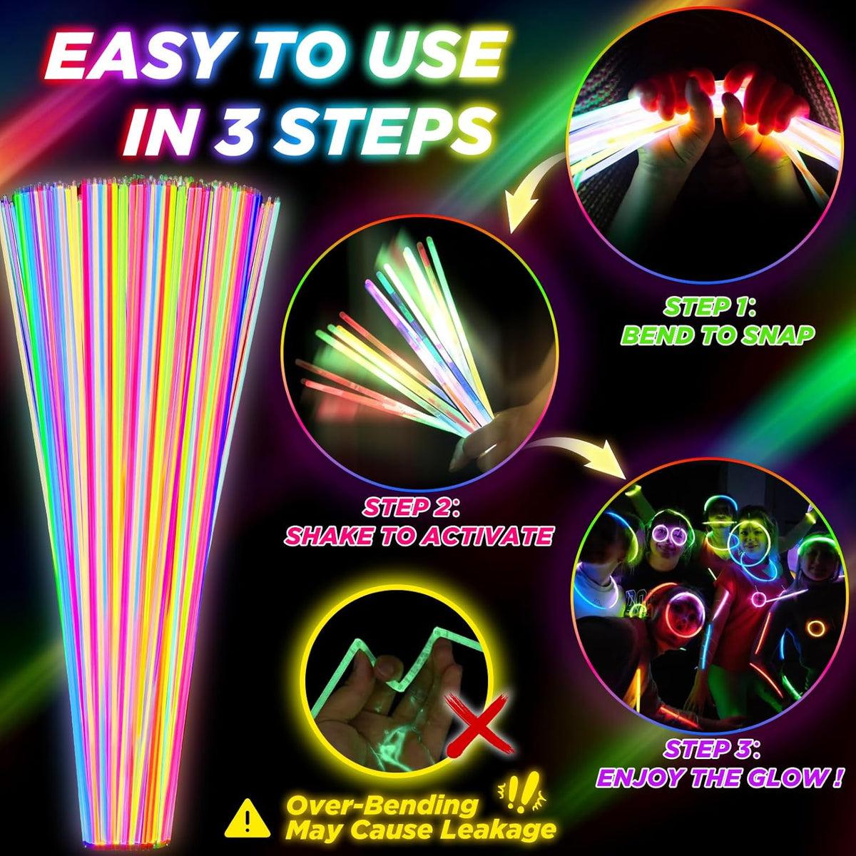 100Pcs Glow Sticks - 22 inch Glow In the Dark Sticks Party Supplies, Halloween Glow Party Pack for