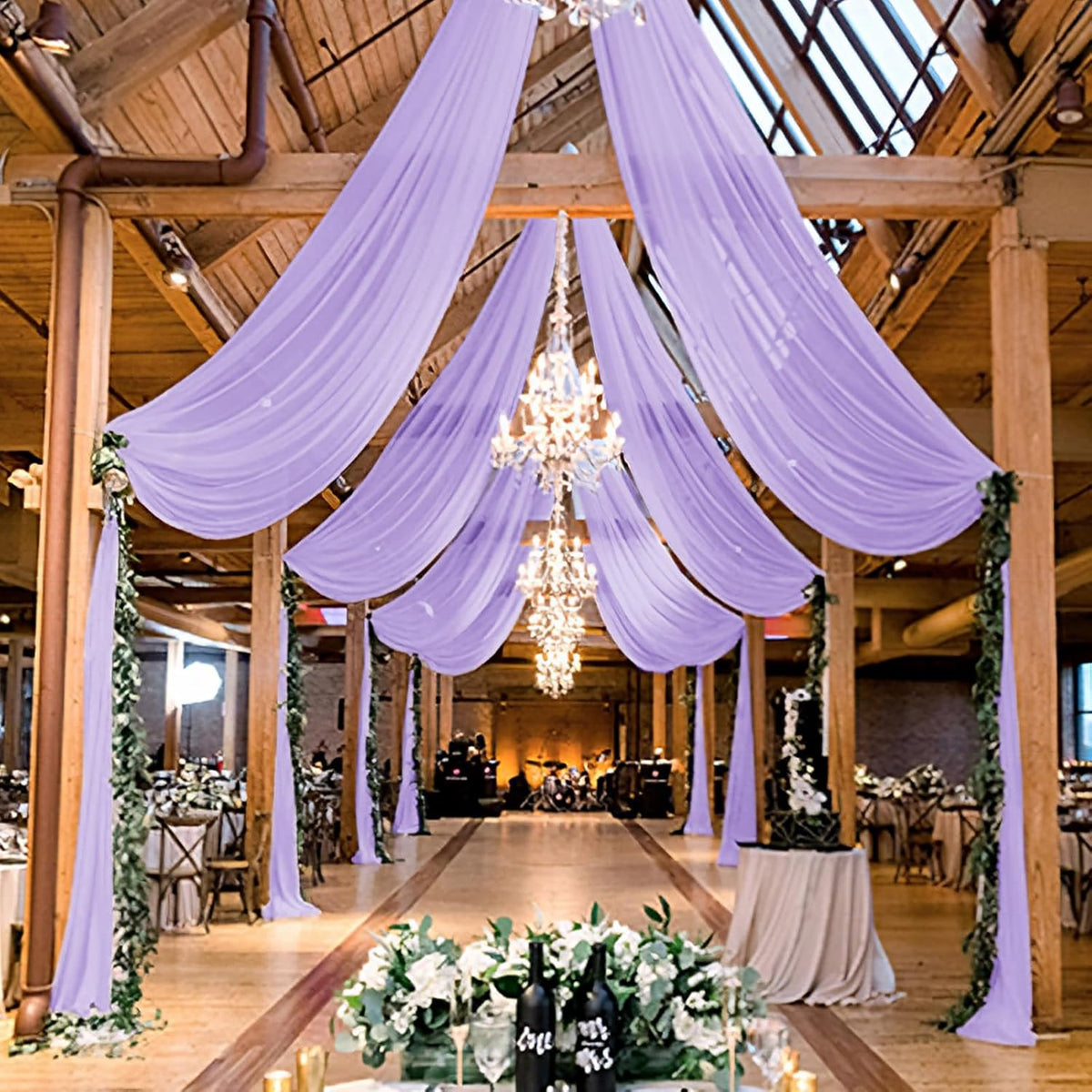 6 Panels Lilac Wedding Ceiling Drapes 5ftx20ft Ceiling Drapes Chiffon Fabric Arch Draping Sheer