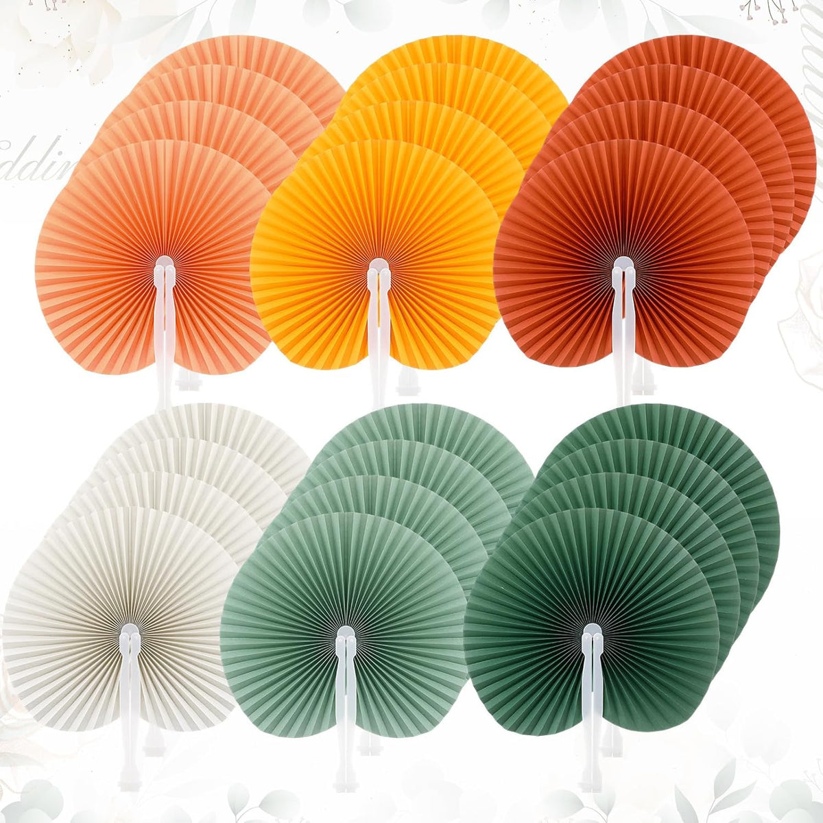 Pangda 24 Pack Folding Fans Round Paper Fans Assortment with Plastic Handle for Wedding Favor Party
