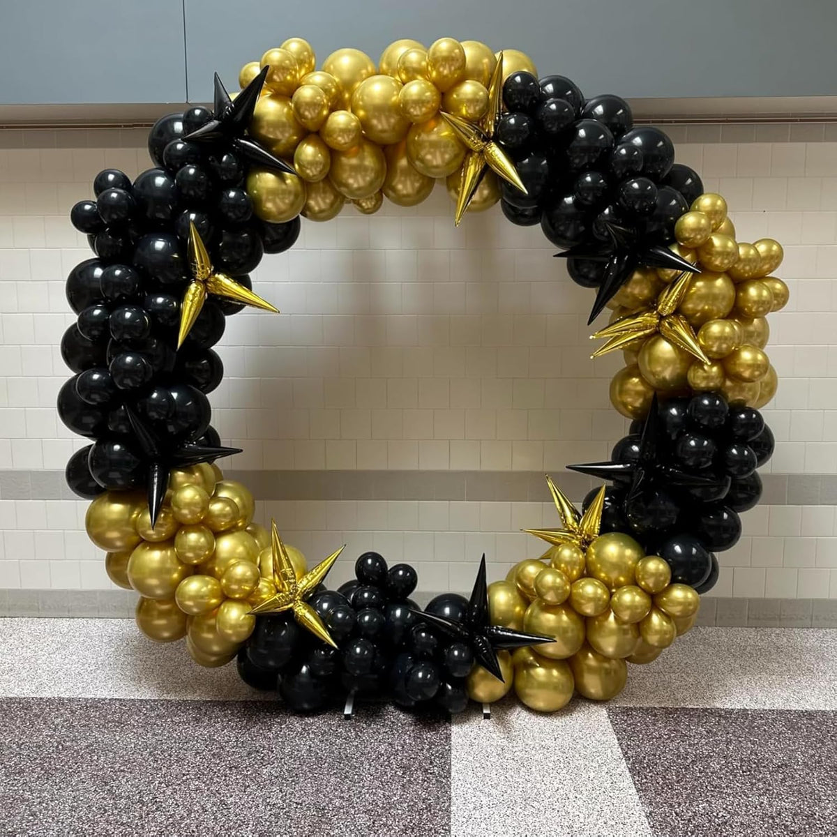 Black Gold Star Balloons 12pcs, 27/22 Inch Foil Star Explosion Balloons, Large Spike Mylar Cone